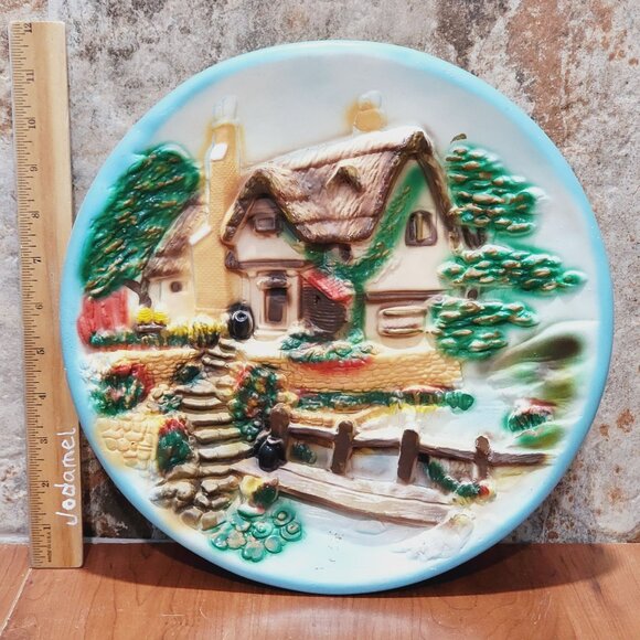 Chalkware English Cottage Forest 3D Cobblestone Streets Plaster Wall Hanging Dec - Picture 8 of 12